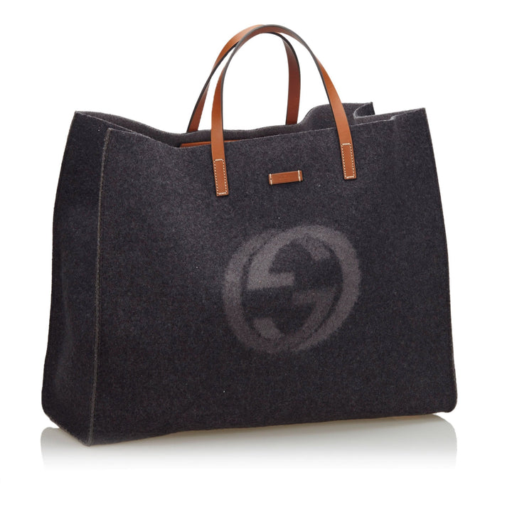 Pre-Loved G*G Gray Wool Fabric Double G Tote Bag Italy