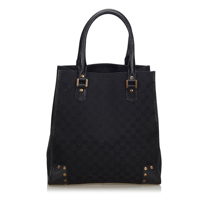 Pre-Loved G*G Black Canvas Fabric GG Tote Bag Italy