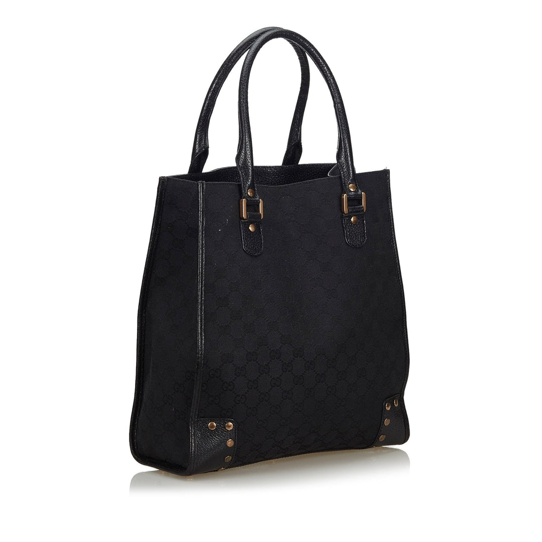 Pre-Loved G*G Black Canvas Fabric GG Tote Bag Italy