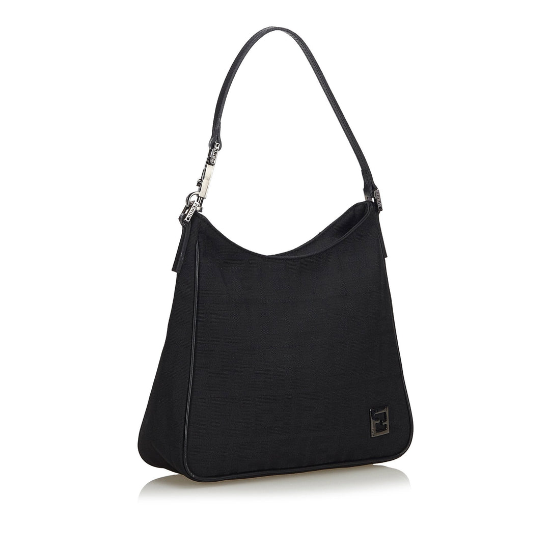 Pre-Loved Fendi Black Canvas Fabric Zucca Shoulder Bag Italy