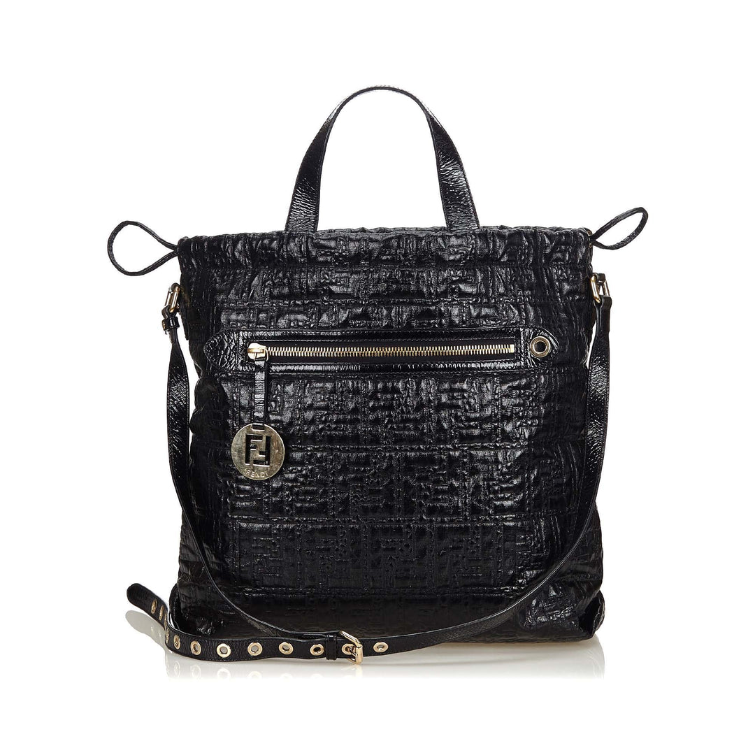 Pre-Loved Fendi Black Others Leather Zucca Embossed Satchel Italy