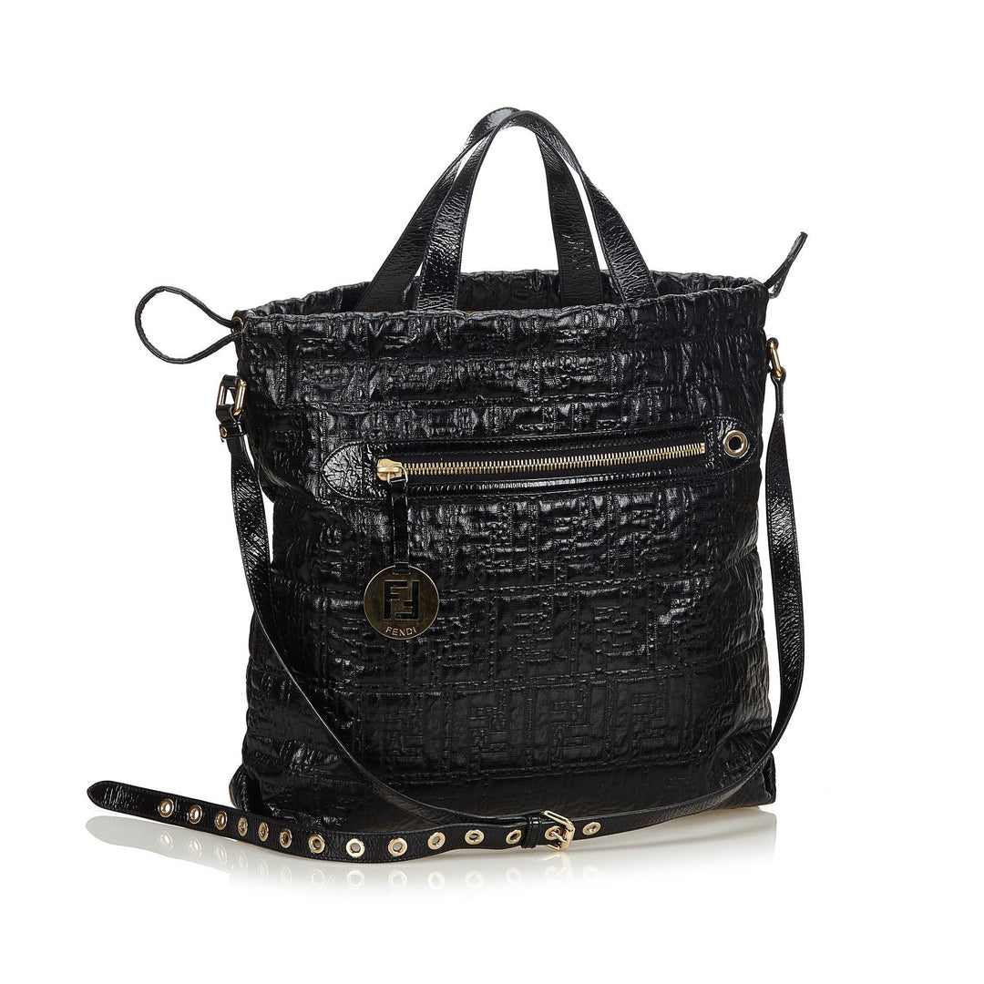 Pre-Loved Fendi Black Others Leather Zucca Embossed Satchel Italy