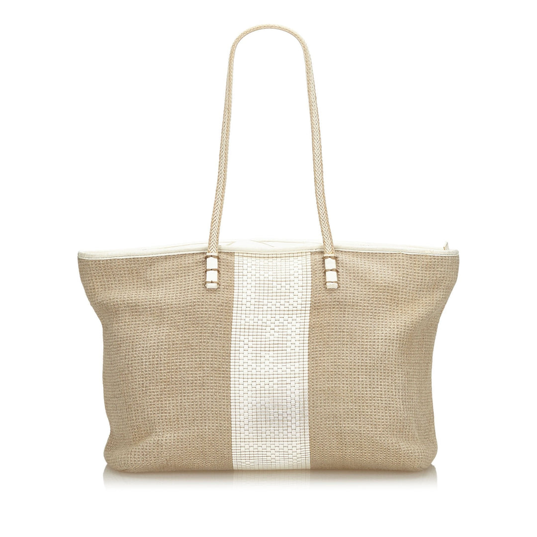 Pre-Loved Fendi Brown Light Hemp Natural Material Striped Tote Italy
