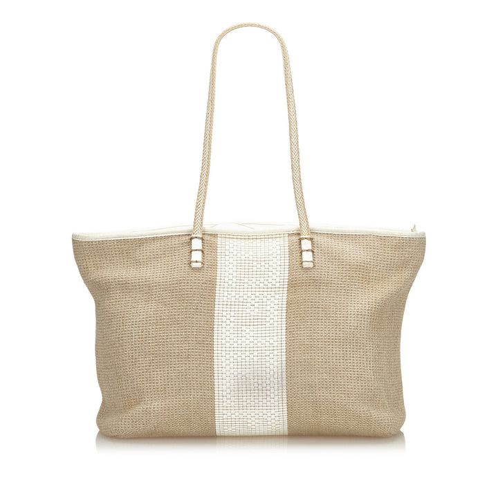 Pre-Loved Fendi Brown Light Hemp Natural Material Striped Tote Italy