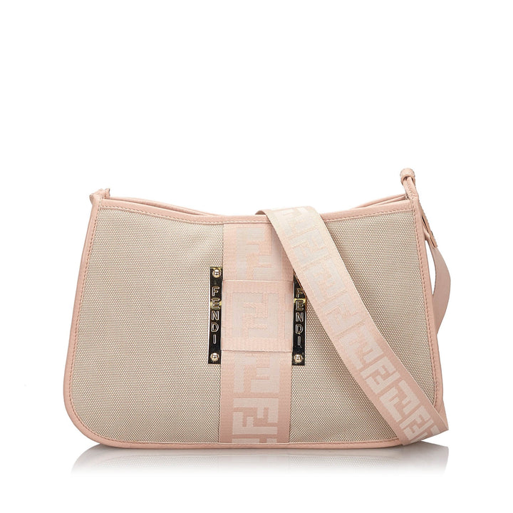 Pre-Loved Fendi Brown Beige Canvas Fabric Crossbody Bag Italy