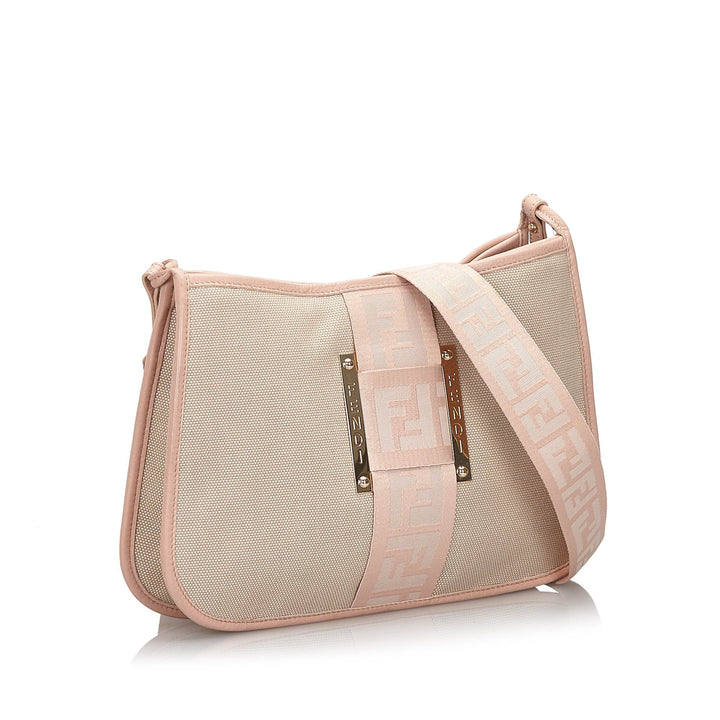 Pre-Loved Fendi Brown Beige Canvas Fabric Crossbody Bag Italy