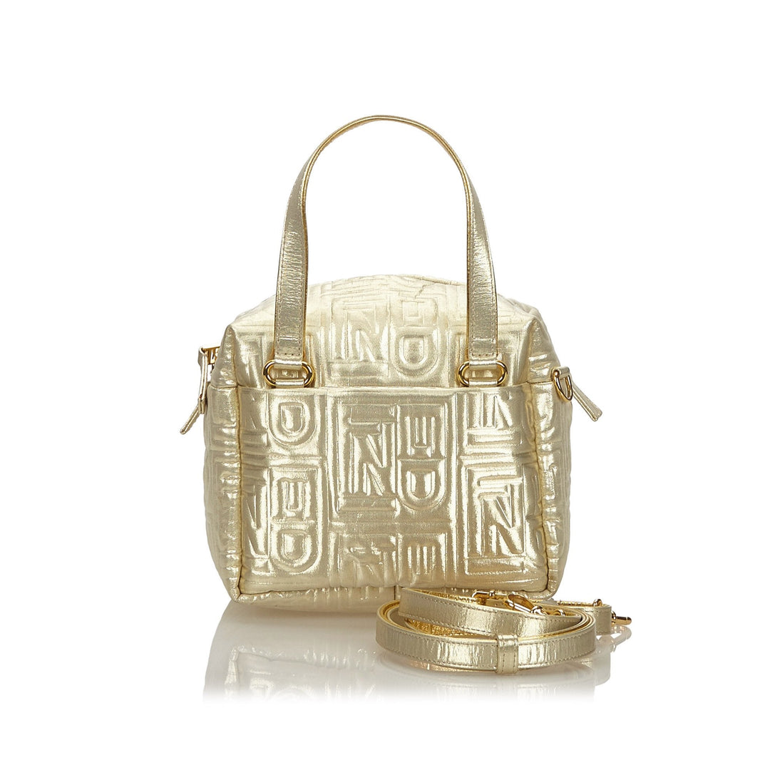 Pre-Loved Fendi Gold Canvas Fabric Metallic Quilted Satchel Italy
