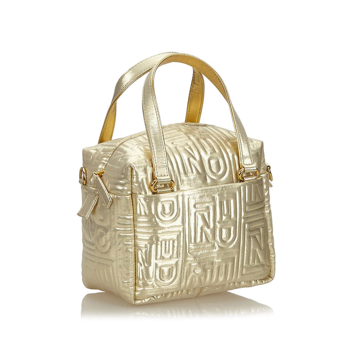 Pre-Loved Fendi Gold Canvas Fabric Metallic Quilted Satchel Italy