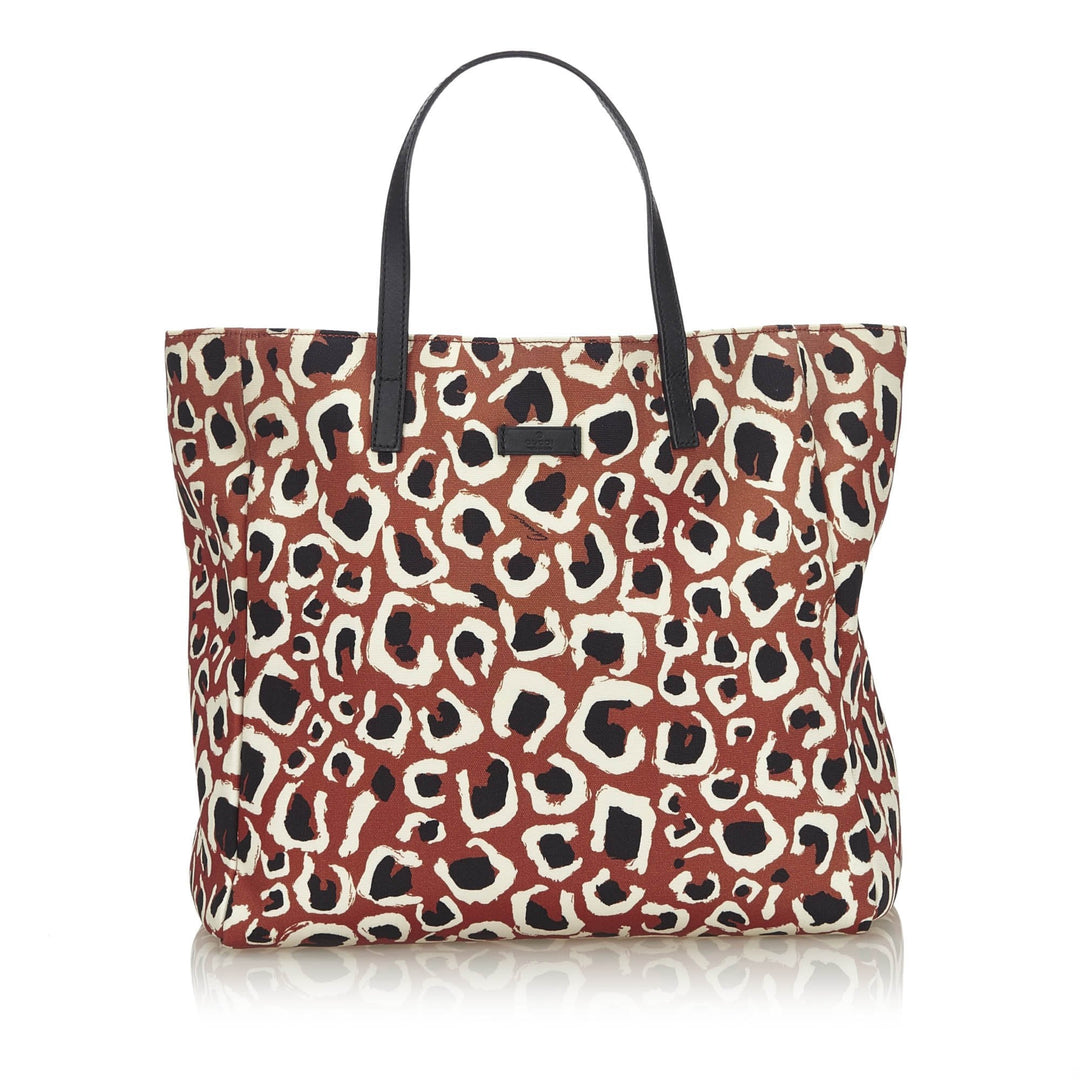 Pre-Loved G*G Brown Beige Nylon Fabric Leopard Printed Tote Bag Italy