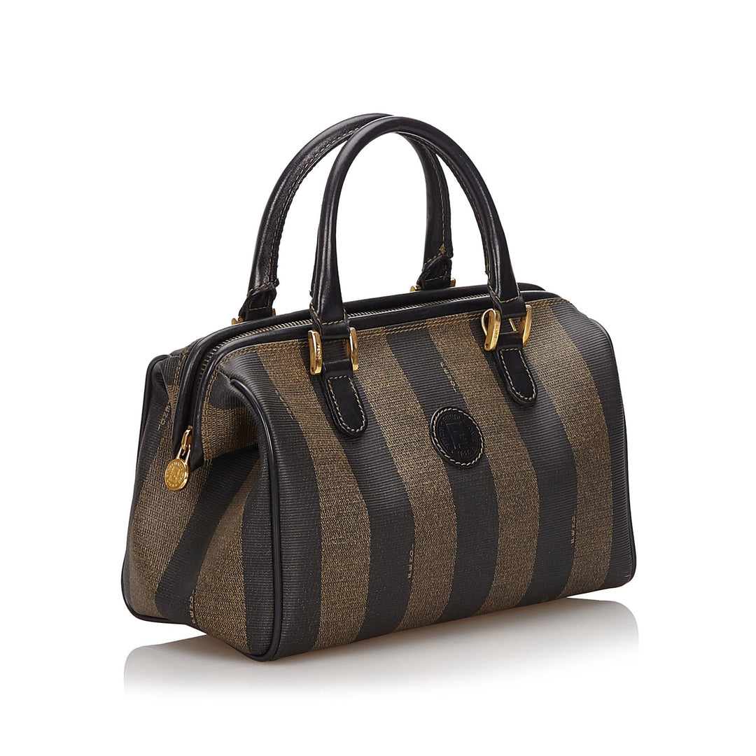 Pre-Loved Fendi Brown PVC Plastic Pequin Mini Boston Bag Italy