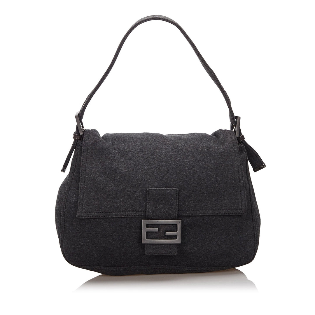 Pre-Loved Fendi Gray Dark Cotton Fabric Mamma Baguette Shoulder Bag Italy