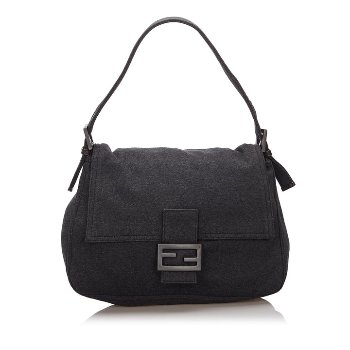 Pre-Loved Fendi Gray Dark Cotton Fabric Mamma Baguette Shoulder Bag Italy