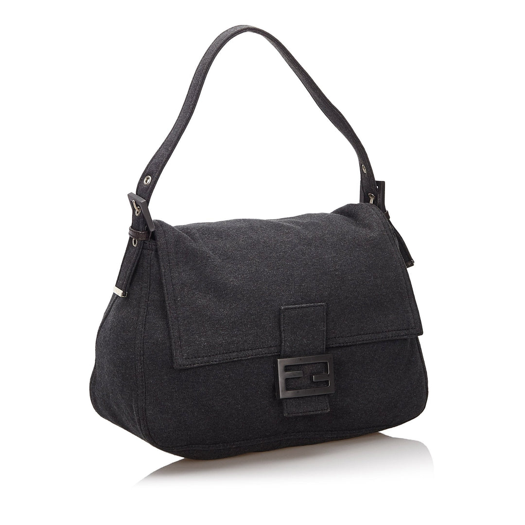 Pre-Loved Fendi Gray Dark Cotton Fabric Mamma Baguette Shoulder Bag Italy