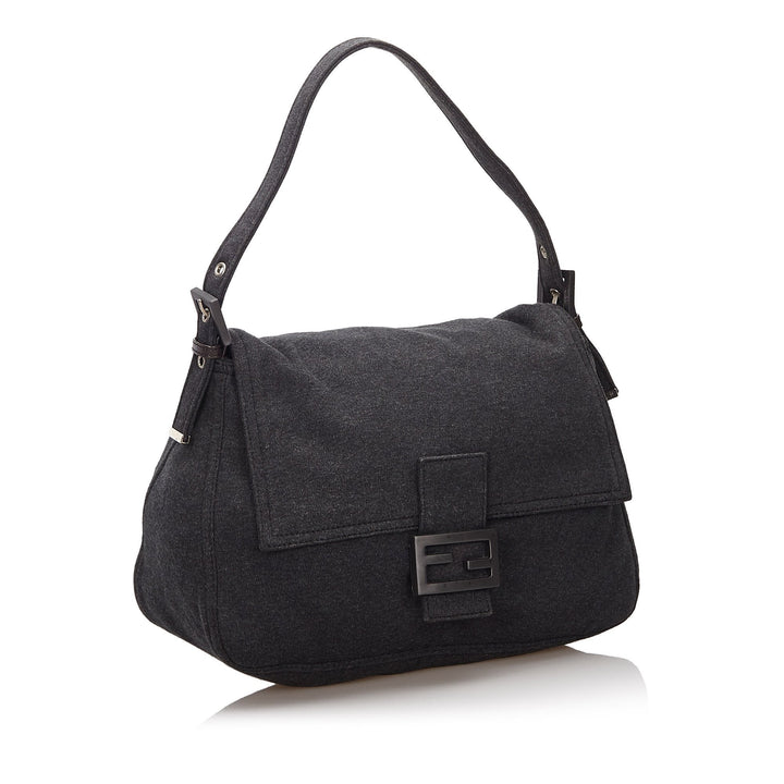 Pre-Loved Fendi Gray Dark Cotton Fabric Mamma Baguette Shoulder Bag Italy