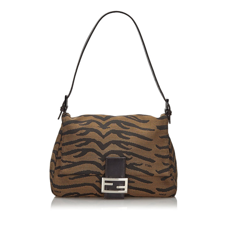 Pre-Loved Fendi Brown Canvas Fabric Printed Mamma Forever Shoulder Bag Italy