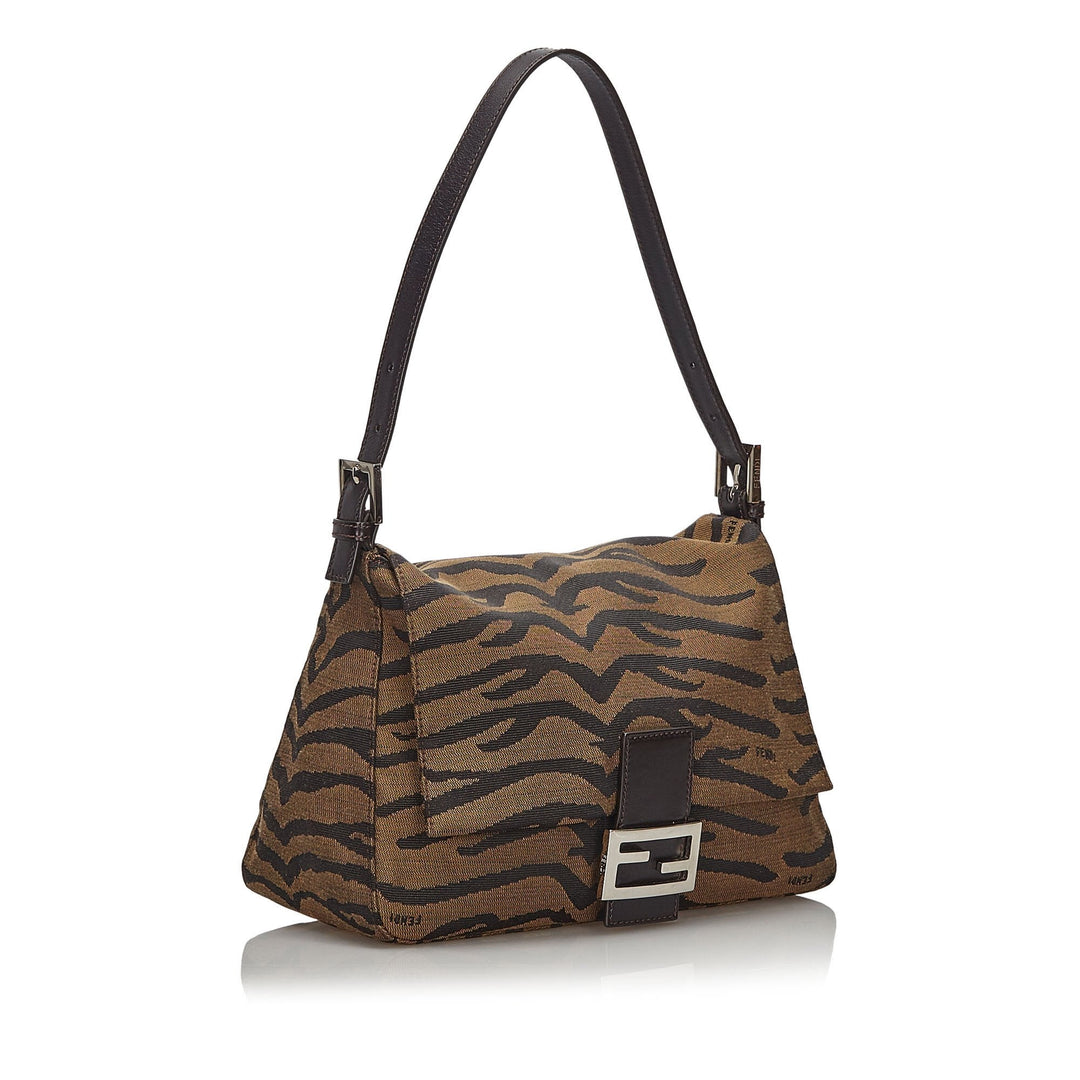 Pre-Loved Fendi Brown Canvas Fabric Printed Mamma Forever Shoulder Bag Italy