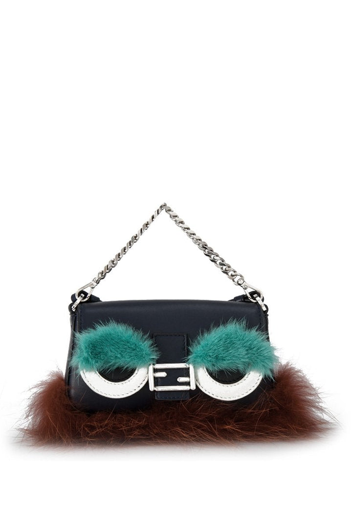 Pre-Loved Fendi Blue Navy Calf Leather skin Bugs Mico Baguette Italy