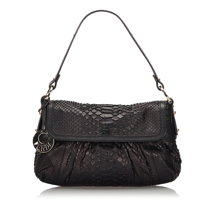 Pre-Loved Fendi Black Python Leather Chef Baguette Italy