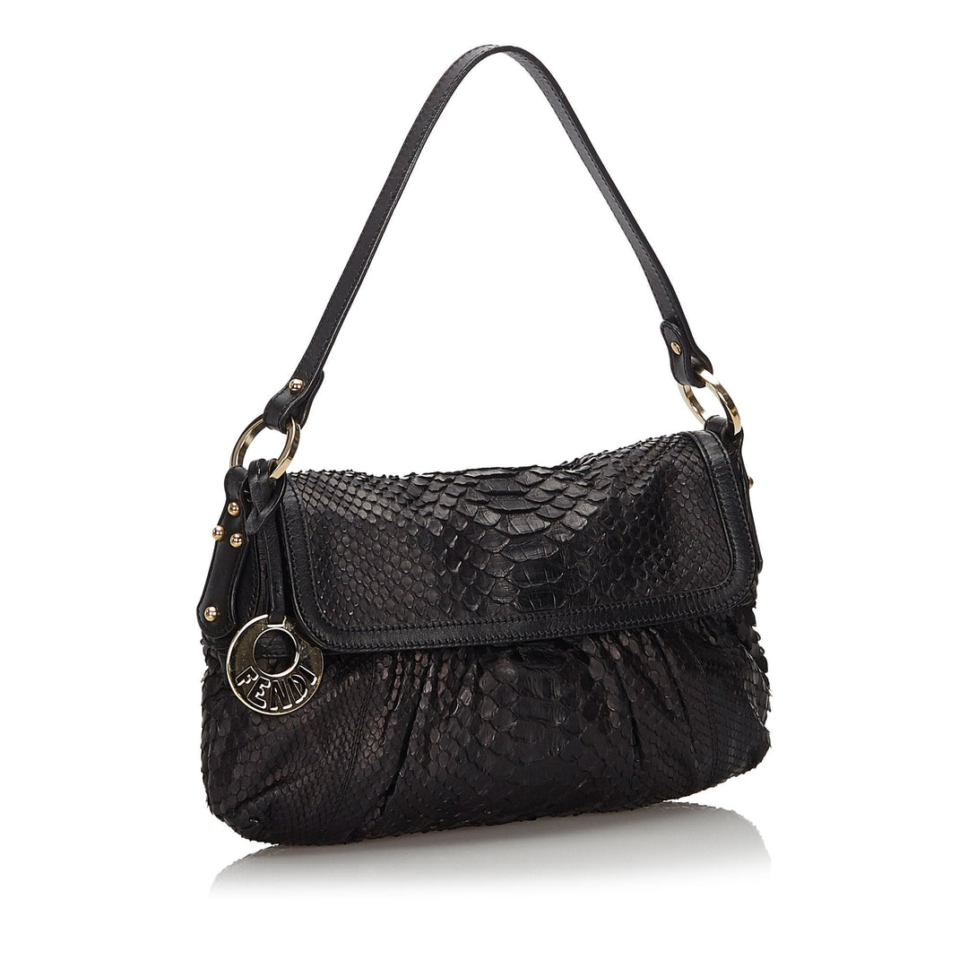 Pre-Loved Fendi Black Python Leather Chef Baguette Italy