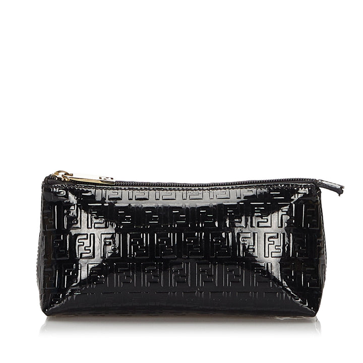 Pre-Loved Fendi Black Patent Leather Zucchino Pouch Italy