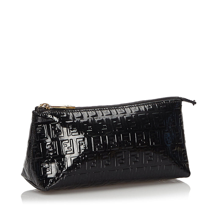 Pre-Loved Fendi Black Patent Leather Zucchino Pouch Italy
