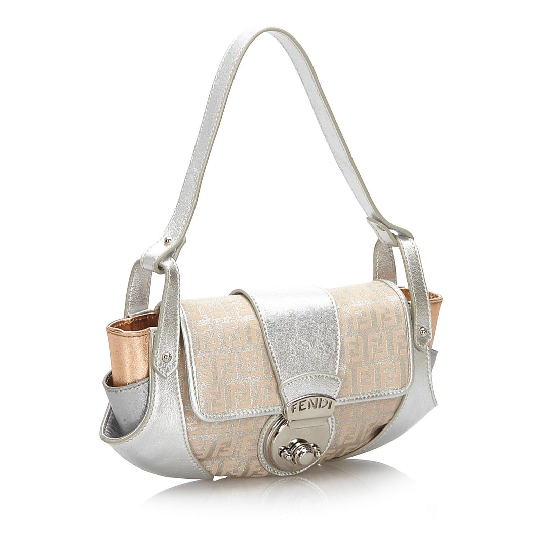 Pre-Loved Fendi Silver Canvas Fabric Zucchino Compilation Baguette Italy