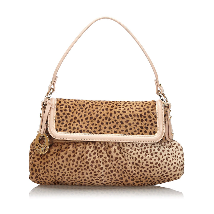 Pre-Loved Fendi Brown Cheetah Print Pony Hair Chef Baguette Italy