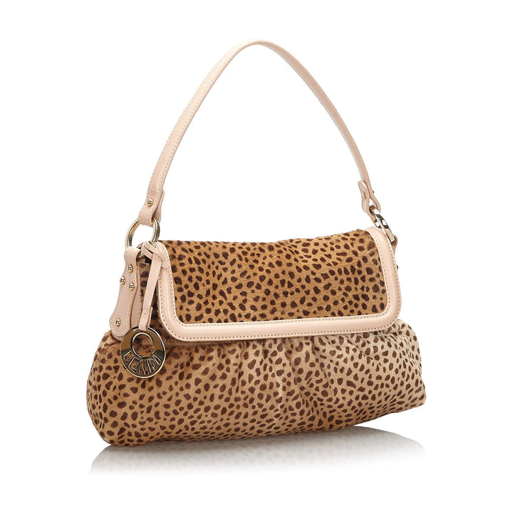 Pre-Loved Fendi Brown Cheetah Print Pony Hair Chef Baguette Italy