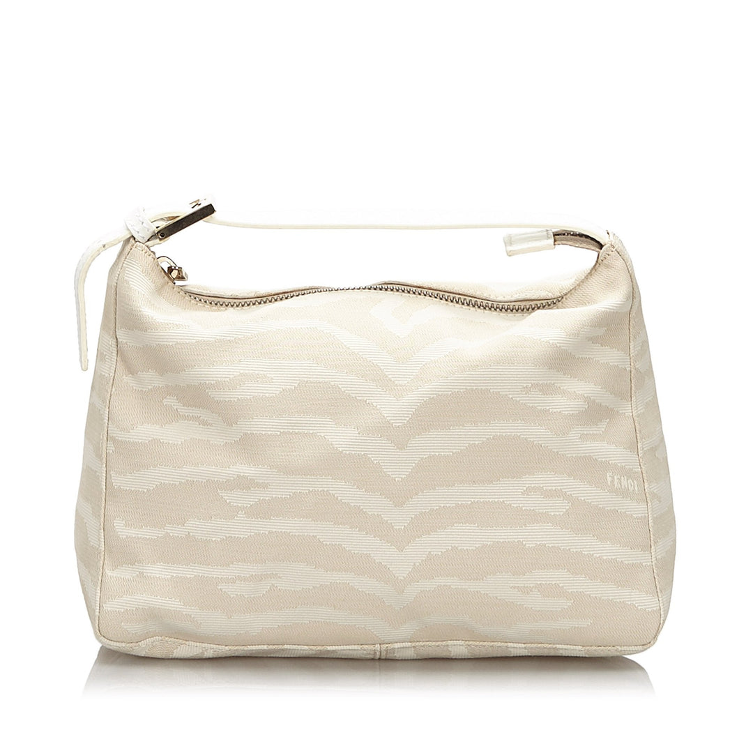 Pre-Loved Fendi White Canvas Fabric Tiger Print Handbag Italy