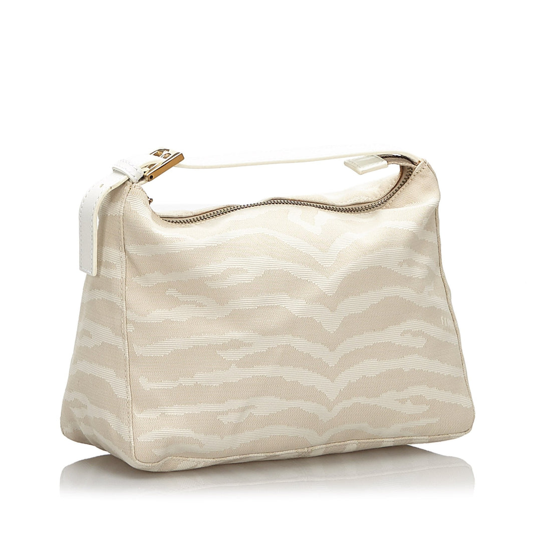 Pre-Loved Fendi White Canvas Fabric Tiger Print Handbag Italy