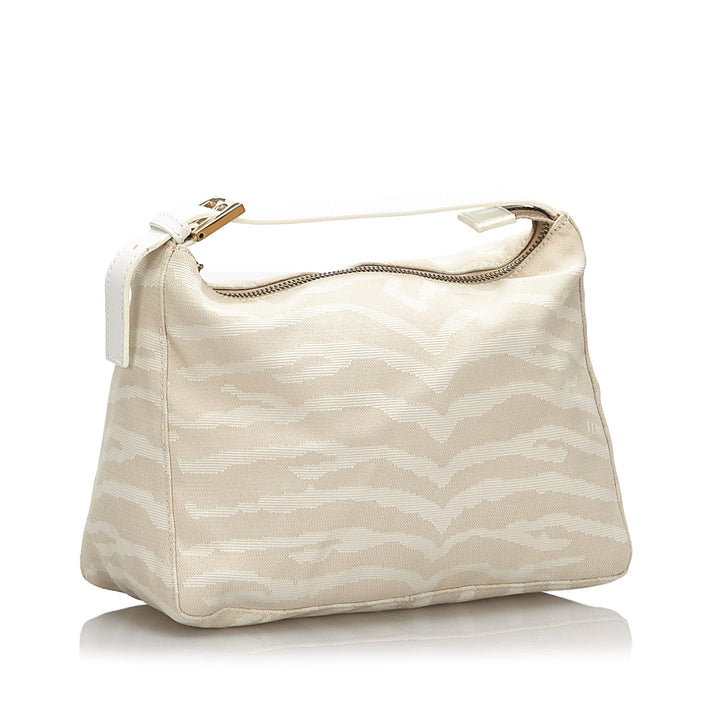 Pre-Loved Fendi White Canvas Fabric Tiger Print Handbag Italy