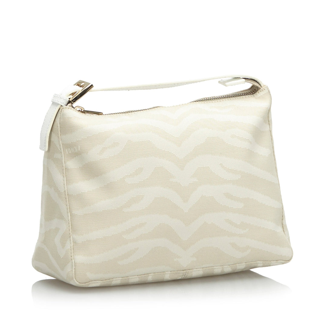 Pre-Loved Fendi White Canvas Fabric Tiger Print Handbag Italy
