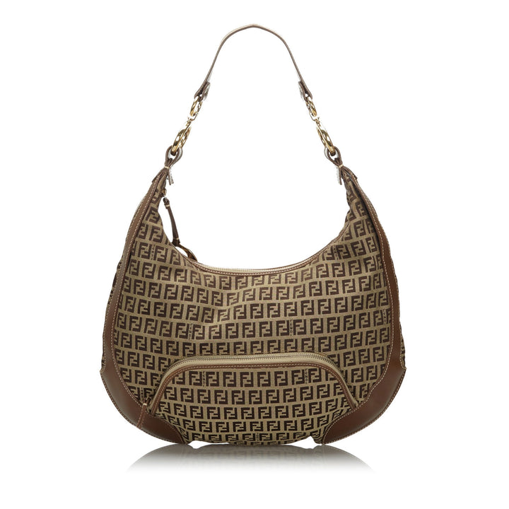 Pre-Loved Fendi Brown Beige Canvas Fabric Zucchino Chef Hobo Bag Italy