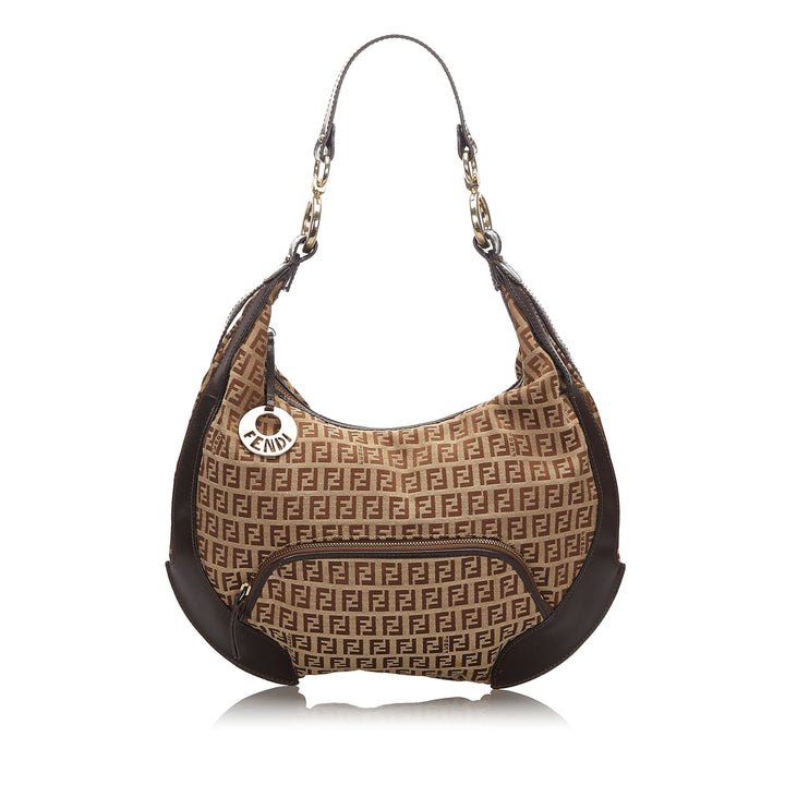 Pre-Loved Fendi Brown Beige Canvas Fabric Zucchino Chef Hobo Bag Italy