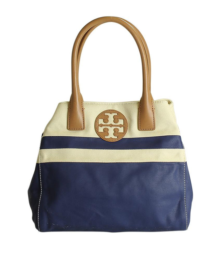 Tory Burch Stripe White & Blue Tote Bag