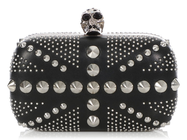 Alexander McQueen Black Studded Union Jack Box Clutch
