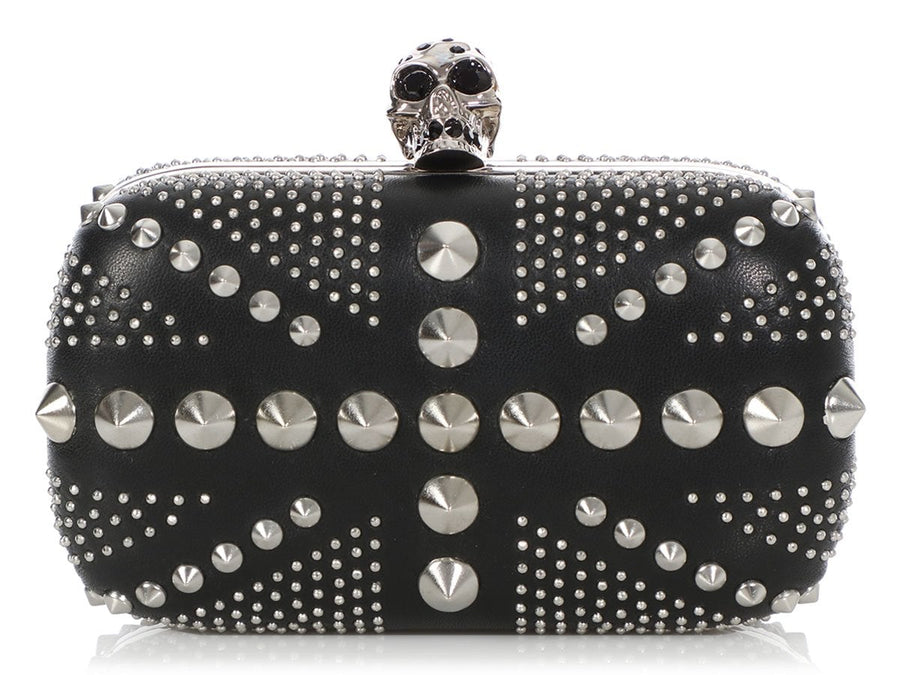 Alexander McQueen Black Studded Union Jack Box Clutch