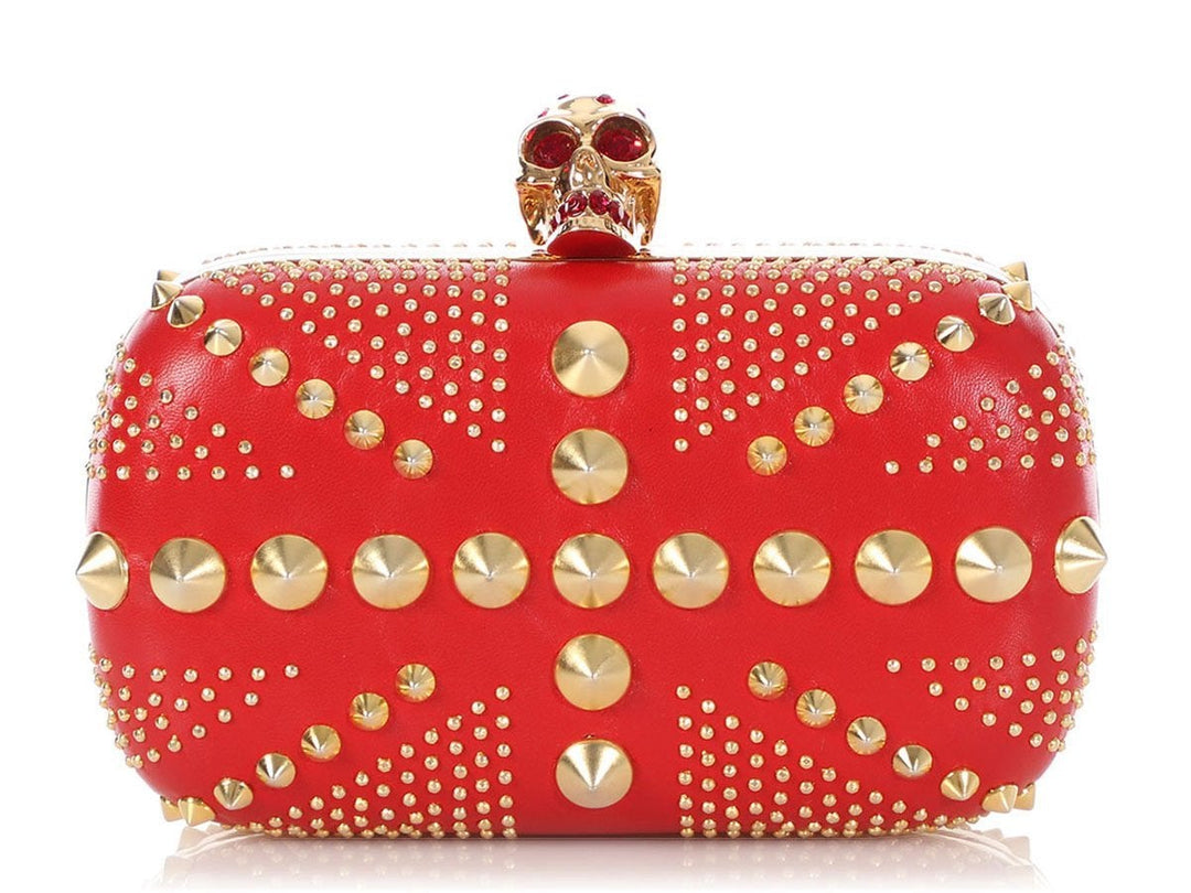 Alexander McQueen Red Studded Britannia Skull Box Clutch