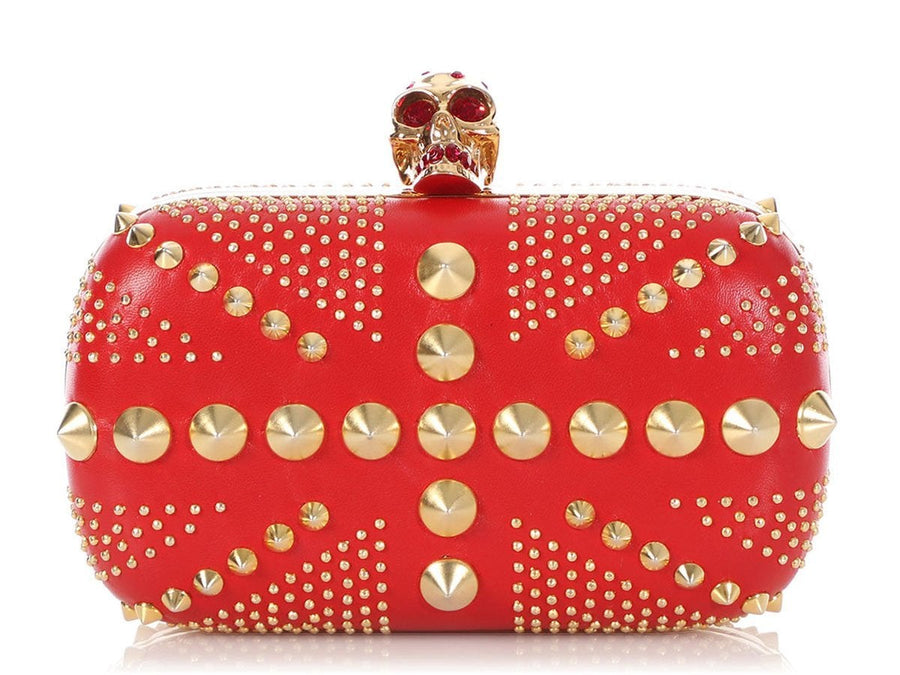 Alexander McQueen Red Studded Britannia Skull Box Clutch
