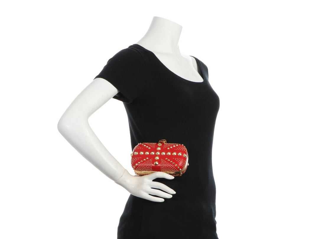 Alexander McQueen Red Studded Britannia Skull Box Clutch