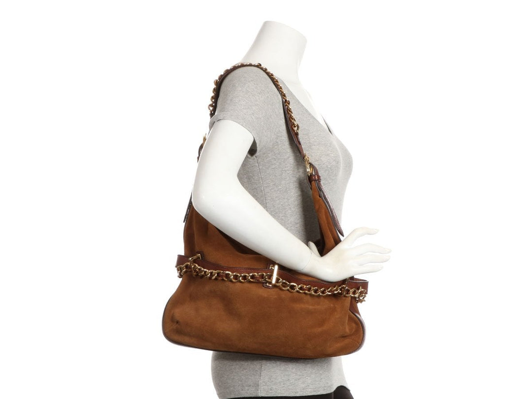 Burbe**y Brown Suede Chain Hobo