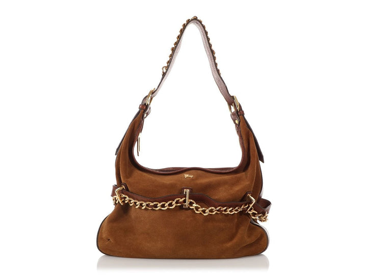 Burberry Brown Suede Chain Hobo