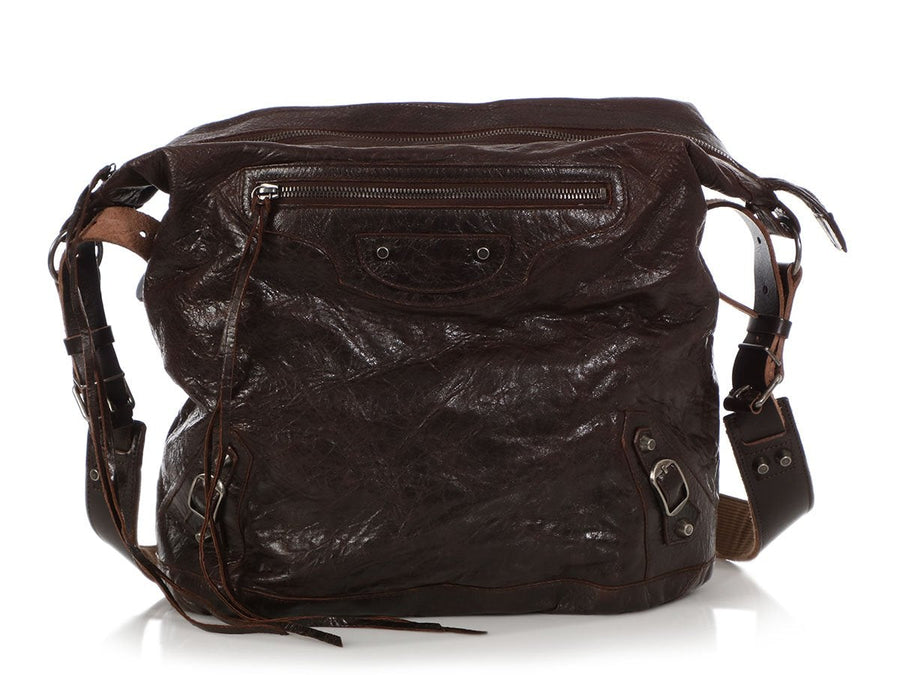 Balenciaga Mens 2005 Chocolate Chèvre Classic Day Messenger