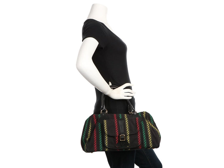 Balenciaga Black Striped Fabric Bag