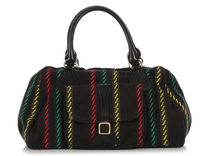 Balenciaga Black Striped Fabric Bag