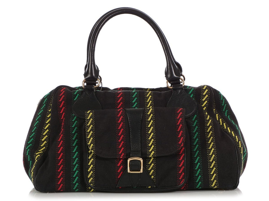 Balenciaga Black Striped Fabric Bag