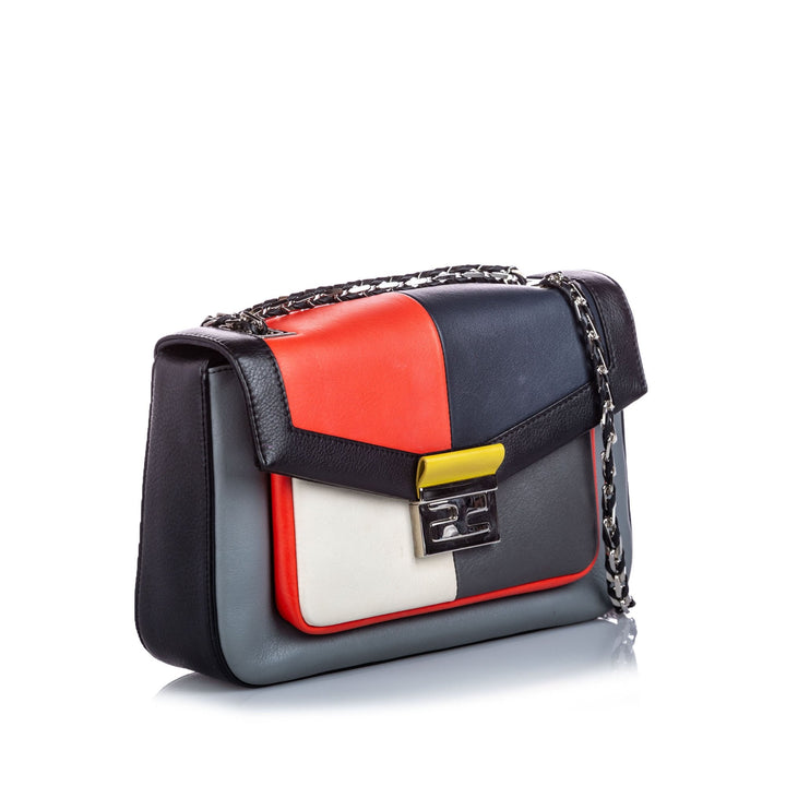 Pre-Loved Fendi Gray Dark Calf Leather Be Baguette Crossbody Bag ITALY