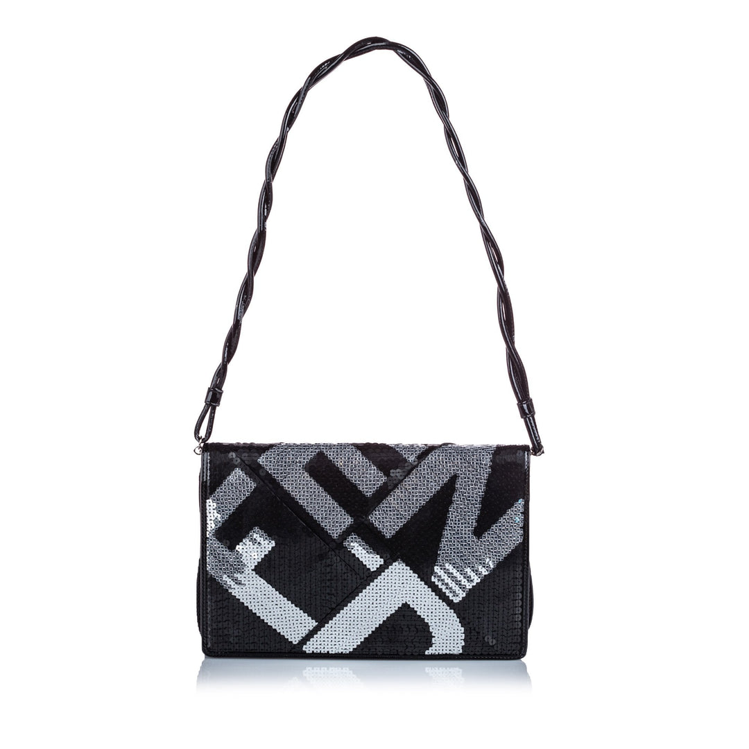 Pre-Loved Fendi Black Others Fabric Sequined Crossword Shoulder Bag ITALY