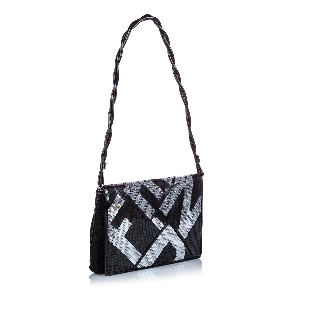 Pre-Loved Fendi Black Others Fabric Sequined Crossword Shoulder Bag ITALY