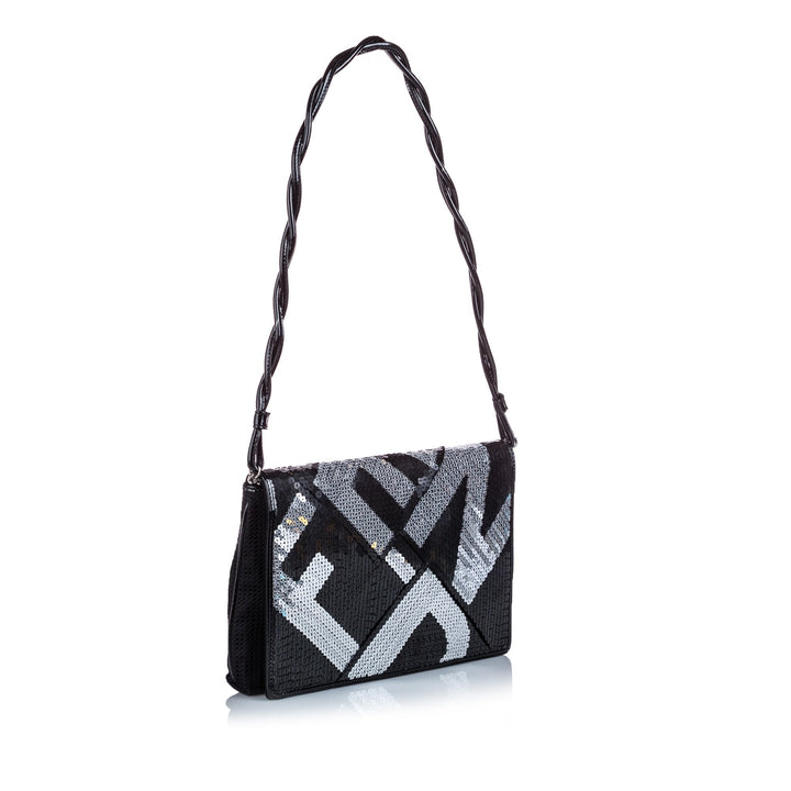 Pre-Loved Fendi Black Others Fabric Sequined Crossword Shoulder Bag ITALY
